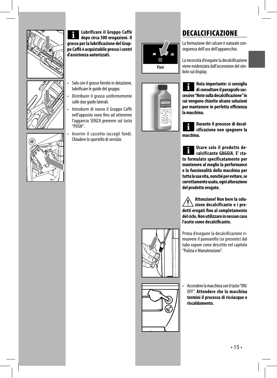 Decalcificazione | Gaggia UNICA User Manual | Page 15 / 88