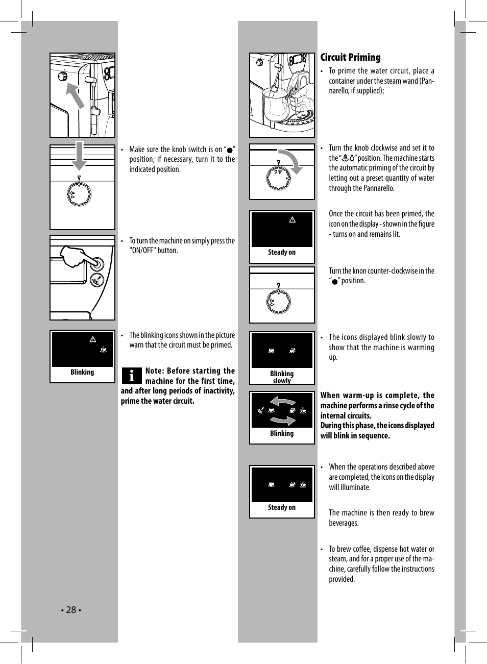 Circuit priming | Gaggia UNICA User Manual | Page 28 / 88