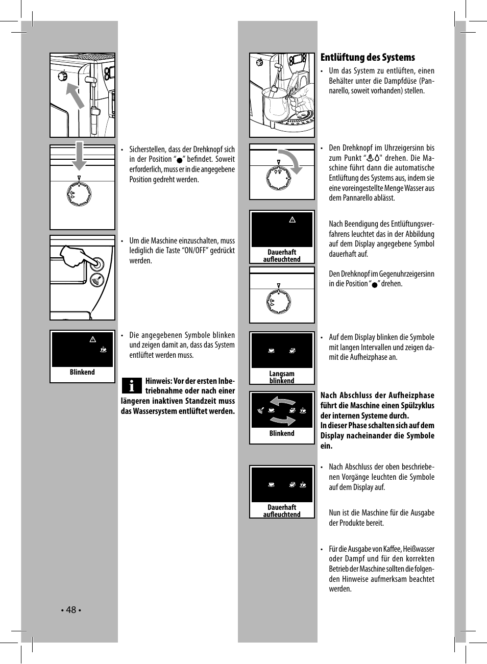 Entlüftung des systems | Gaggia UNICA User Manual | Page 48 / 88