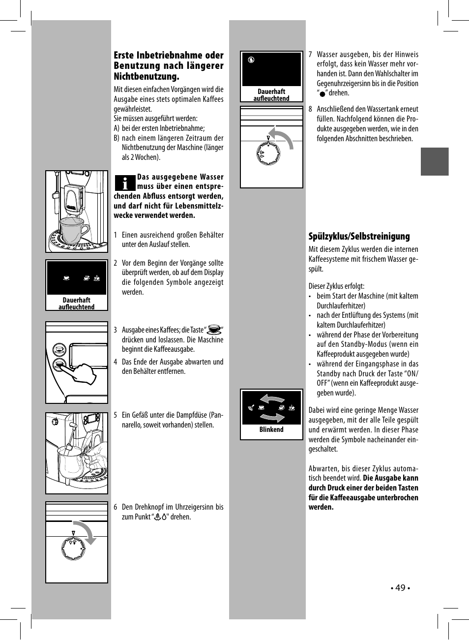 Spülzyklus/selbstreinigung | Gaggia UNICA User Manual | Page 49 / 88