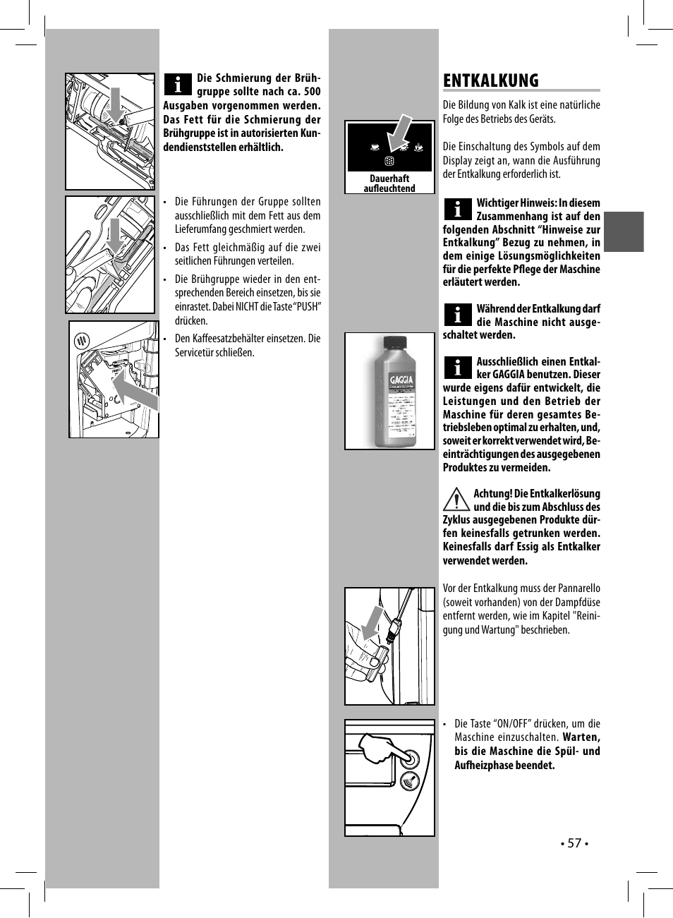 Entkalkung | Gaggia UNICA User Manual | Page 57 / 88