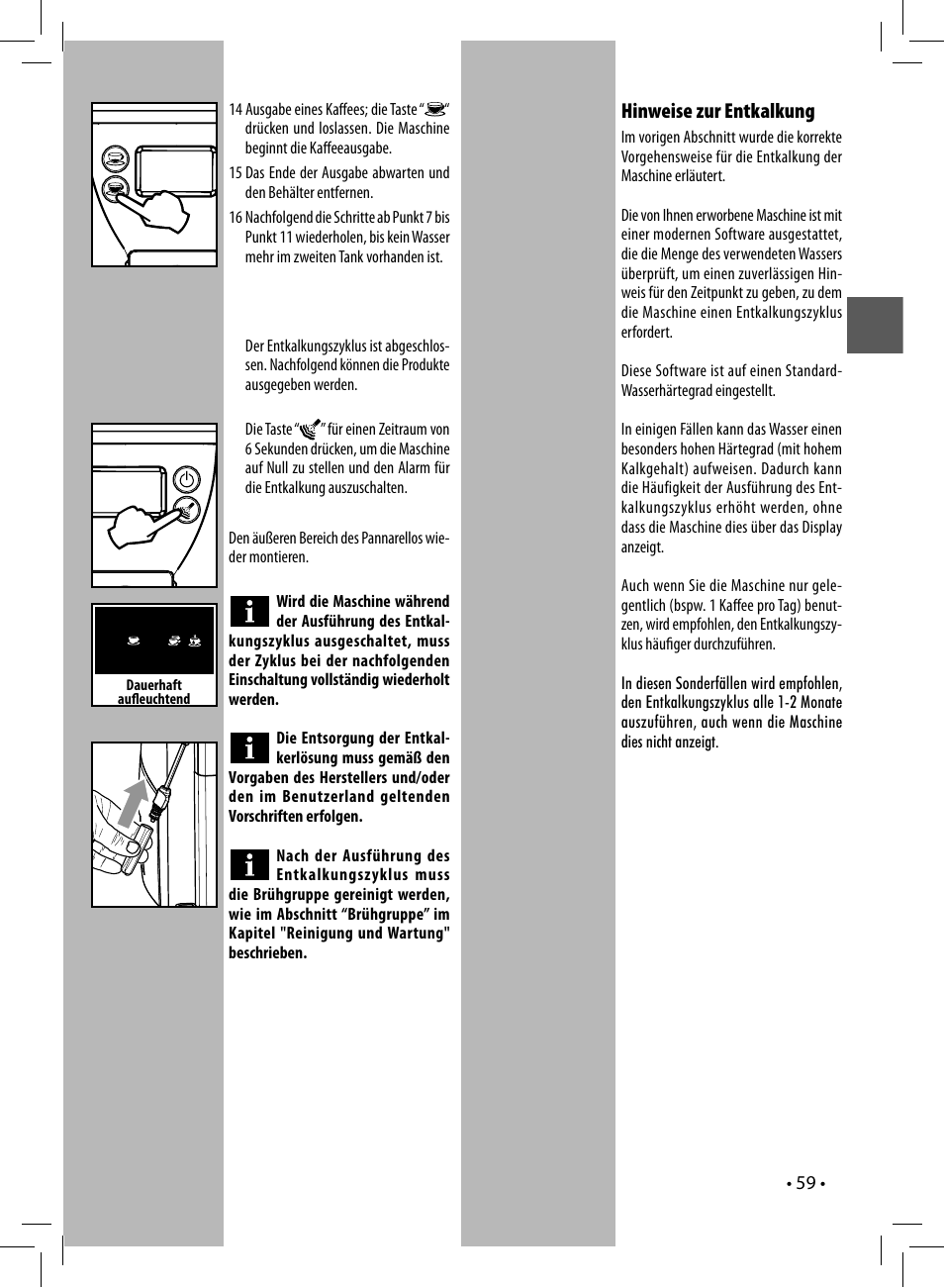 Hinweise zur entkalkung | Gaggia UNICA User Manual | Page 59 / 88