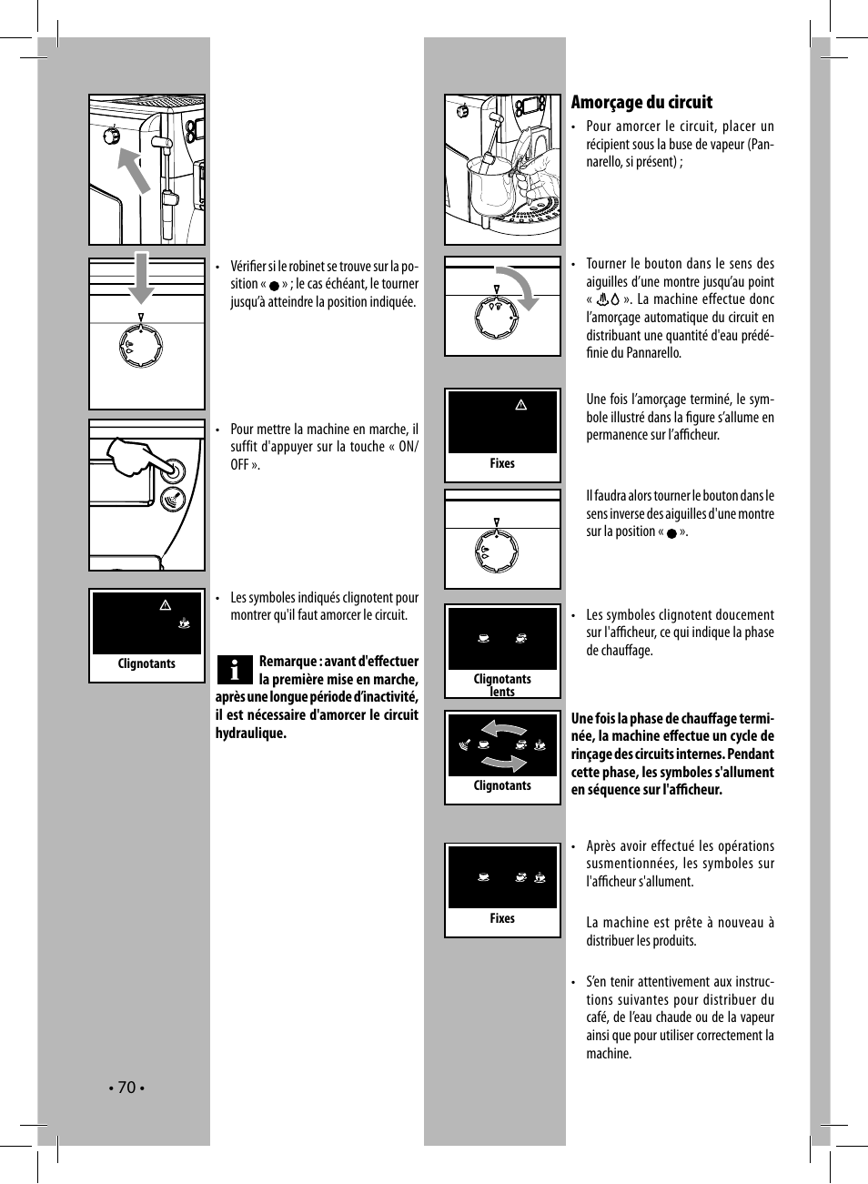Amorçage du circuit | Gaggia UNICA User Manual | Page 70 / 88