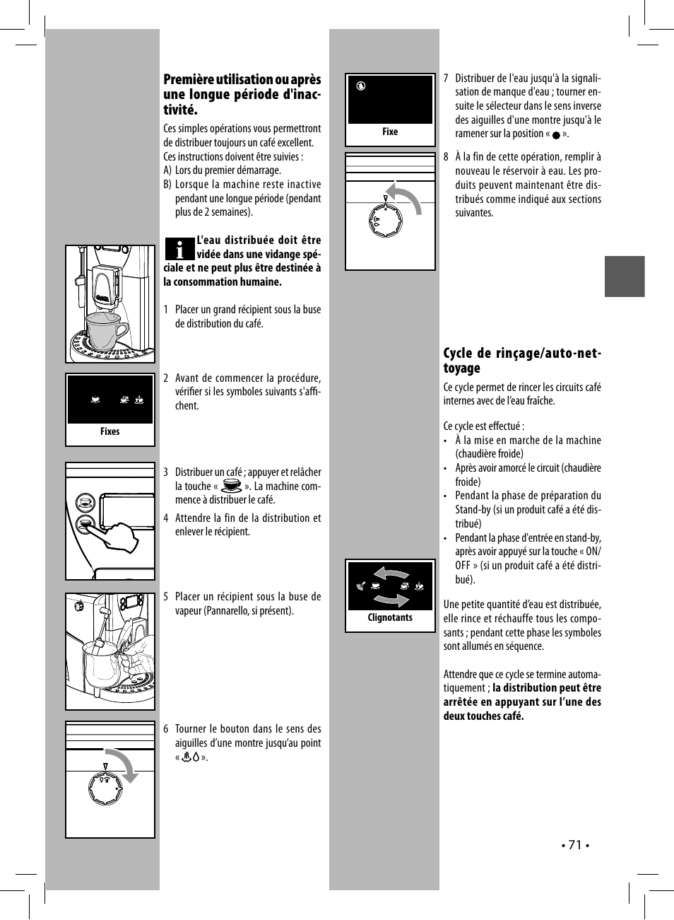 Cycle de rinçage/auto-net- toyage | Gaggia UNICA User Manual | Page 71 / 88