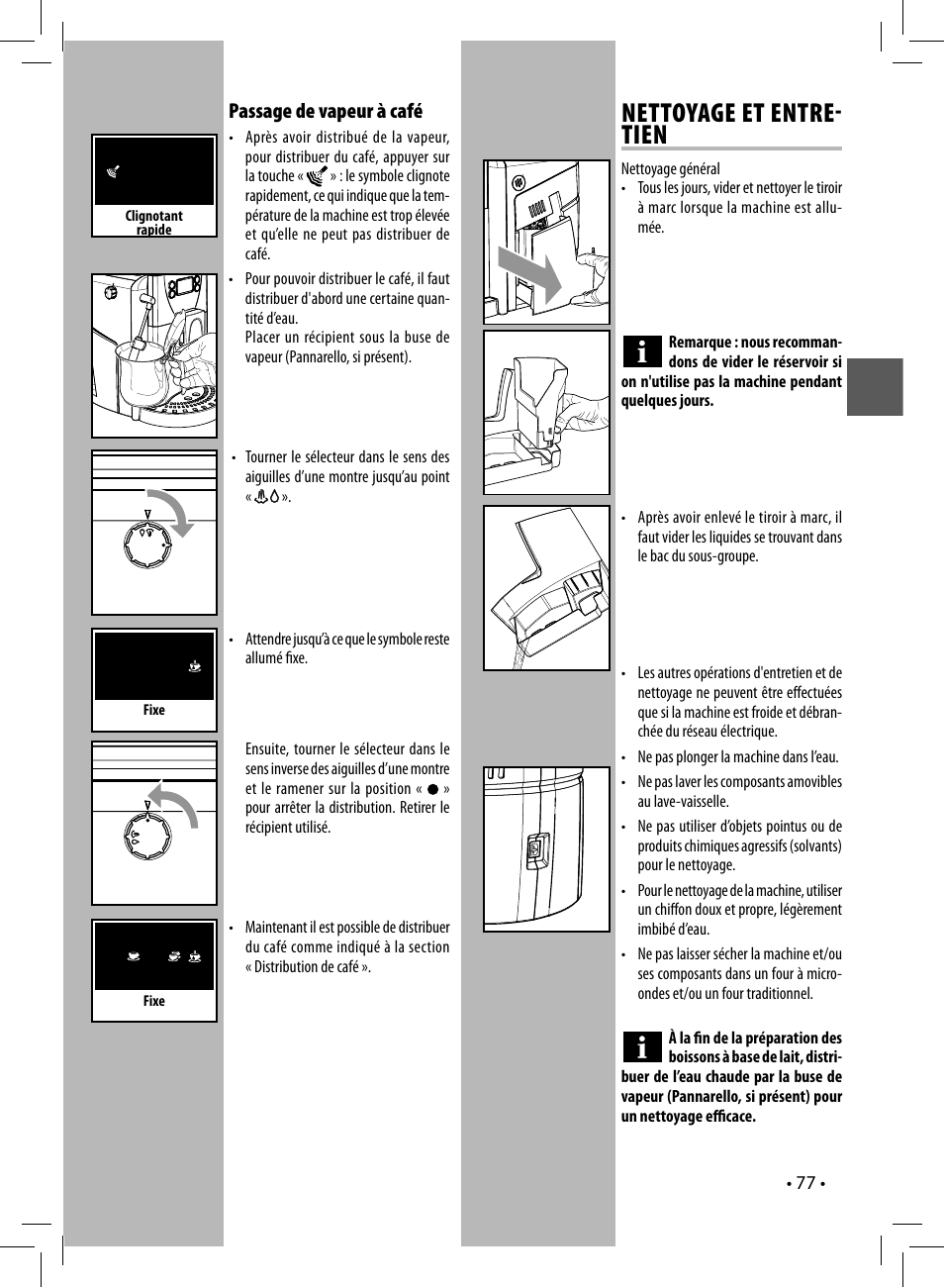 Nettoyage et entre tien, Passage de vapeur à café | Gaggia UNICA User Manual | Page 77 / 88