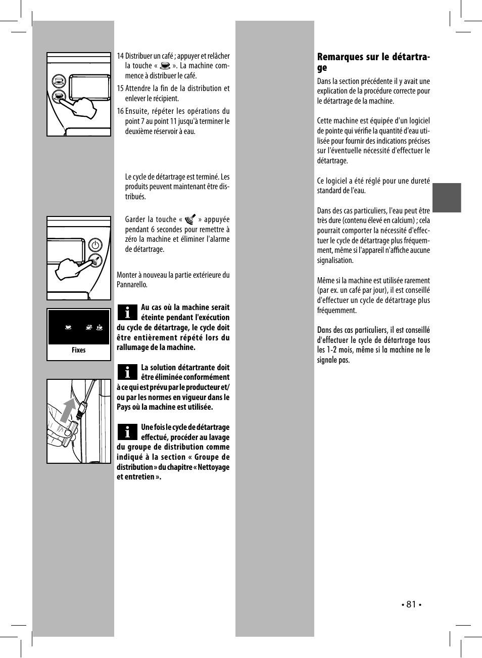 Remarques sur le détartra- ge | Gaggia UNICA User Manual | Page 81 / 88