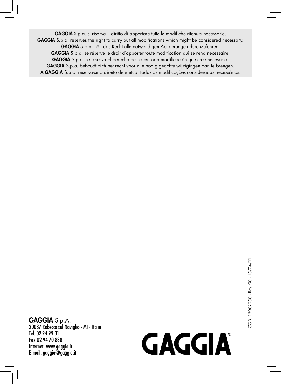 Gaggia CLASSIC User Manual | 76 pages