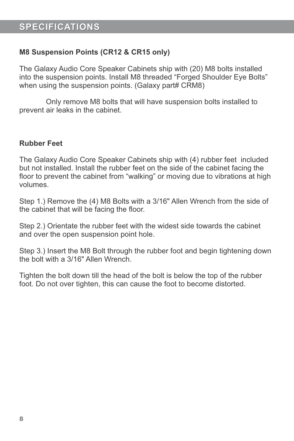 Specifications | Galaxy Audio CORE LA4 User Manual | Page 10 / 12