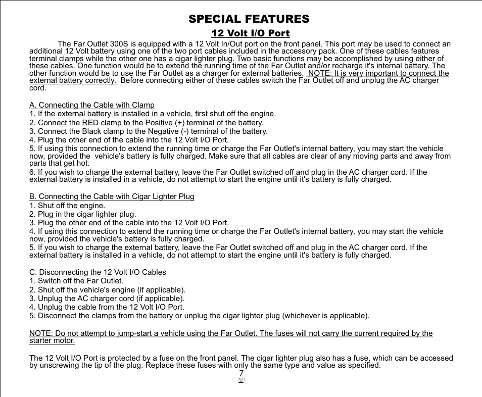 Special features | Galaxy Audio FAROUTLET 300 S User Manual | Page 7 / 16