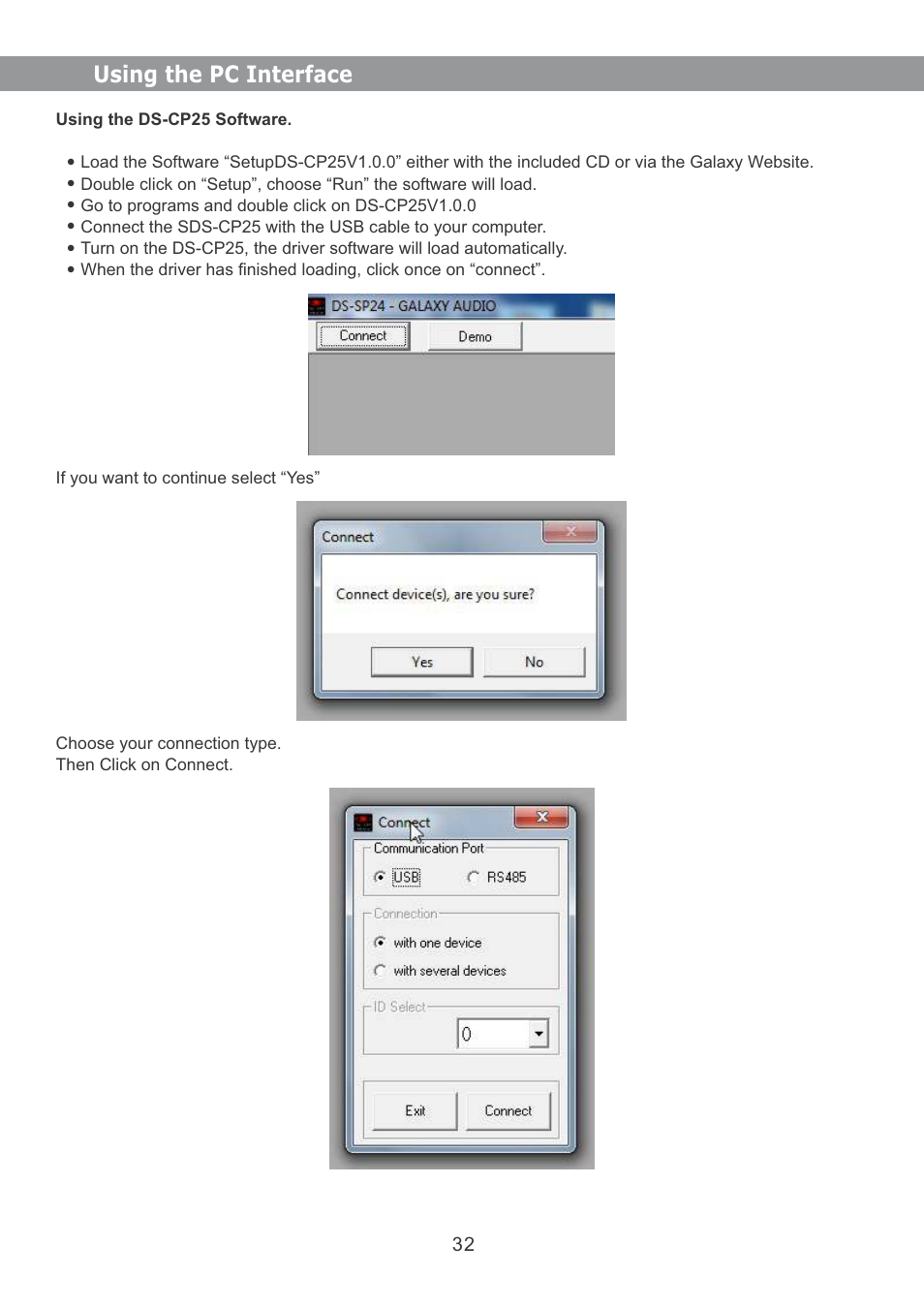 Using the pc interface | Galaxy Audio DS-CP25 User Manual | Page 33 / 40