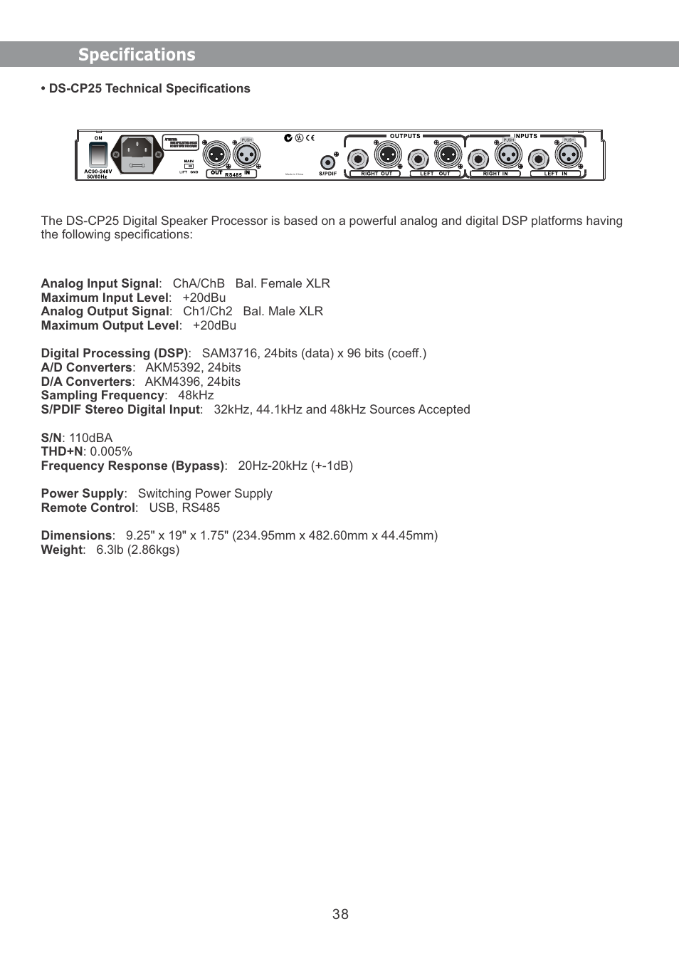 Specifications | Galaxy Audio DS-CP25 User Manual | Page 39 / 40