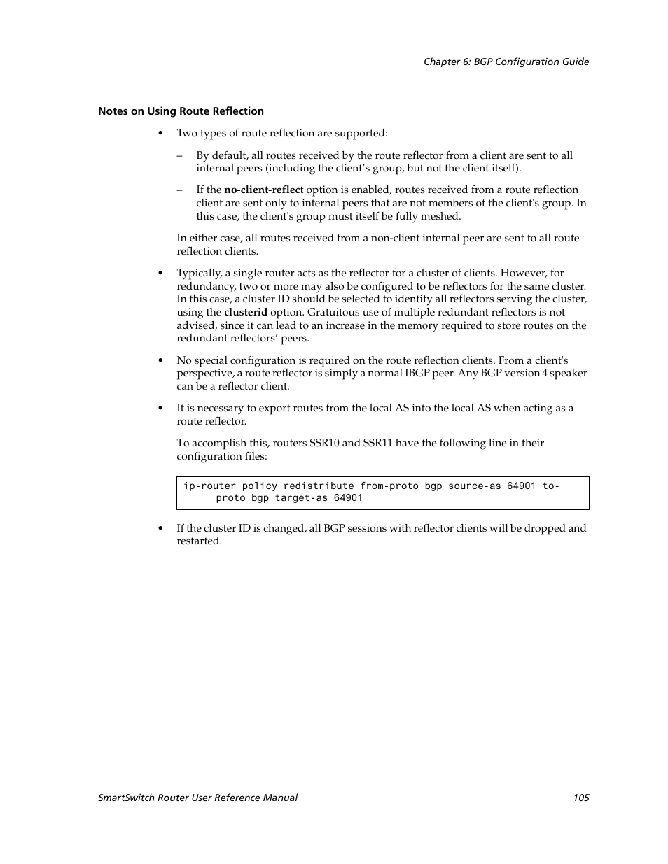 Notes on using route reflection | Cabletron Systems SmartSwitch Router 9032578-02 User Manual | Page 105 / 207