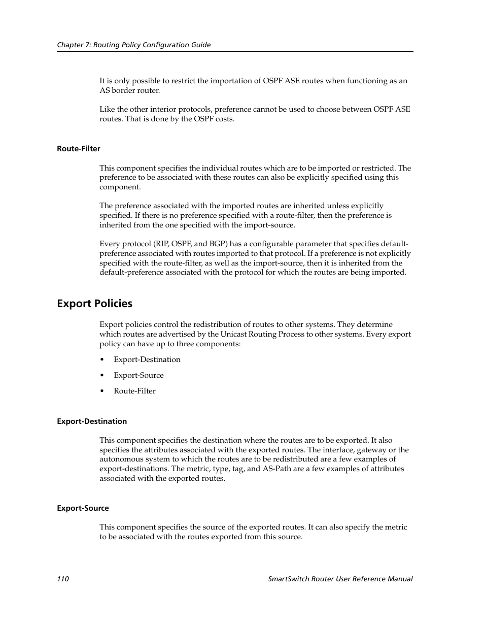 Route-filter, Export policies, Export-destination | Export-source, Export-destination export-source | Cabletron Systems SmartSwitch Router 9032578-02 User Manual | Page 110 / 207