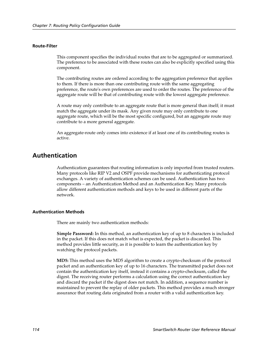 Route-filter, Authentication, Authentication methods | Cabletron Systems SmartSwitch Router 9032578-02 User Manual | Page 114 / 207