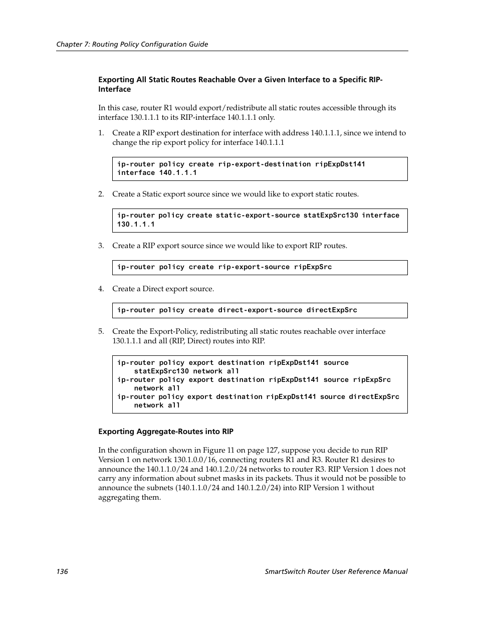 Rip-interface, Exporting aggregate-routes into rip | Cabletron Systems SmartSwitch Router 9032578-02 User Manual | Page 136 / 207