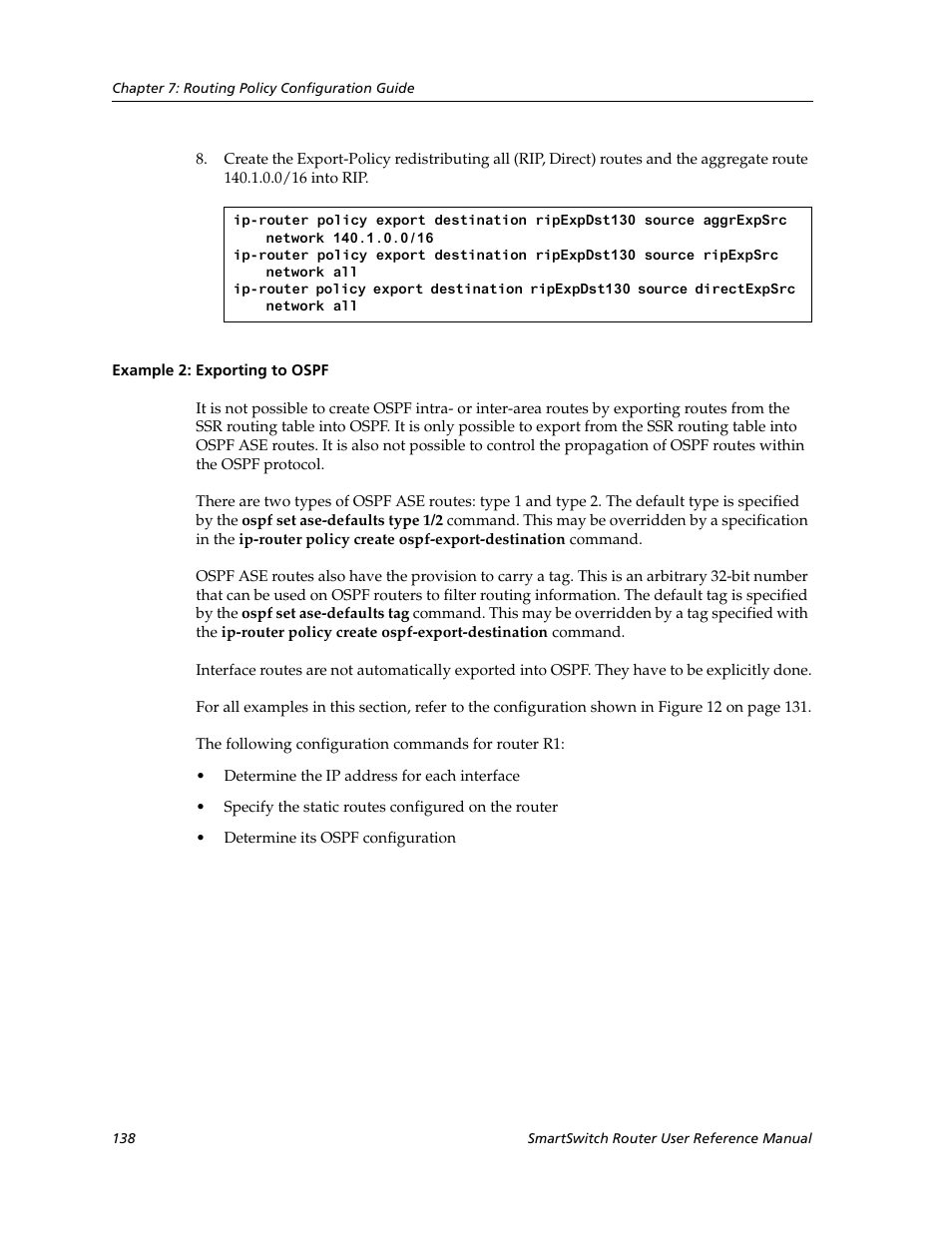 Example 2: exporting to ospf | Cabletron Systems SmartSwitch Router 9032578-02 User Manual | Page 138 / 207