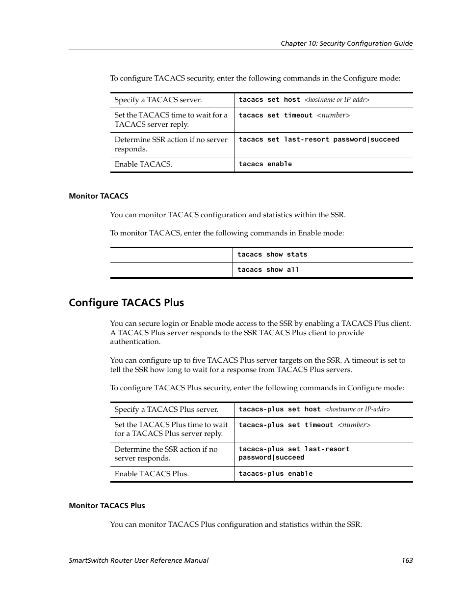 Monitor tacacs, Configure tacacs plus, Monitor tacacs plus | Cabletron Systems SmartSwitch Router 9032578-02 User Manual | Page 163 / 207