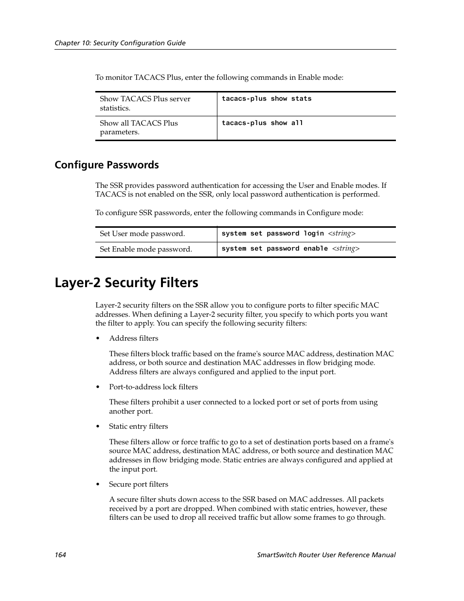 Configure passwords, Layer-2 security filters | Cabletron Systems SmartSwitch Router 9032578-02 User Manual | Page 164 / 207