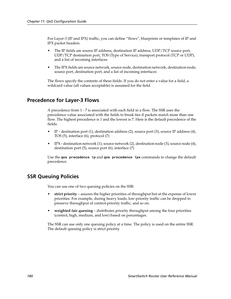 Precedence for layer-3 flows, Ssr queuing policies, Precedence for layer-3 flows ssr queuing policies | Cabletron Systems SmartSwitch Router 9032578-02 User Manual | Page 180 / 207