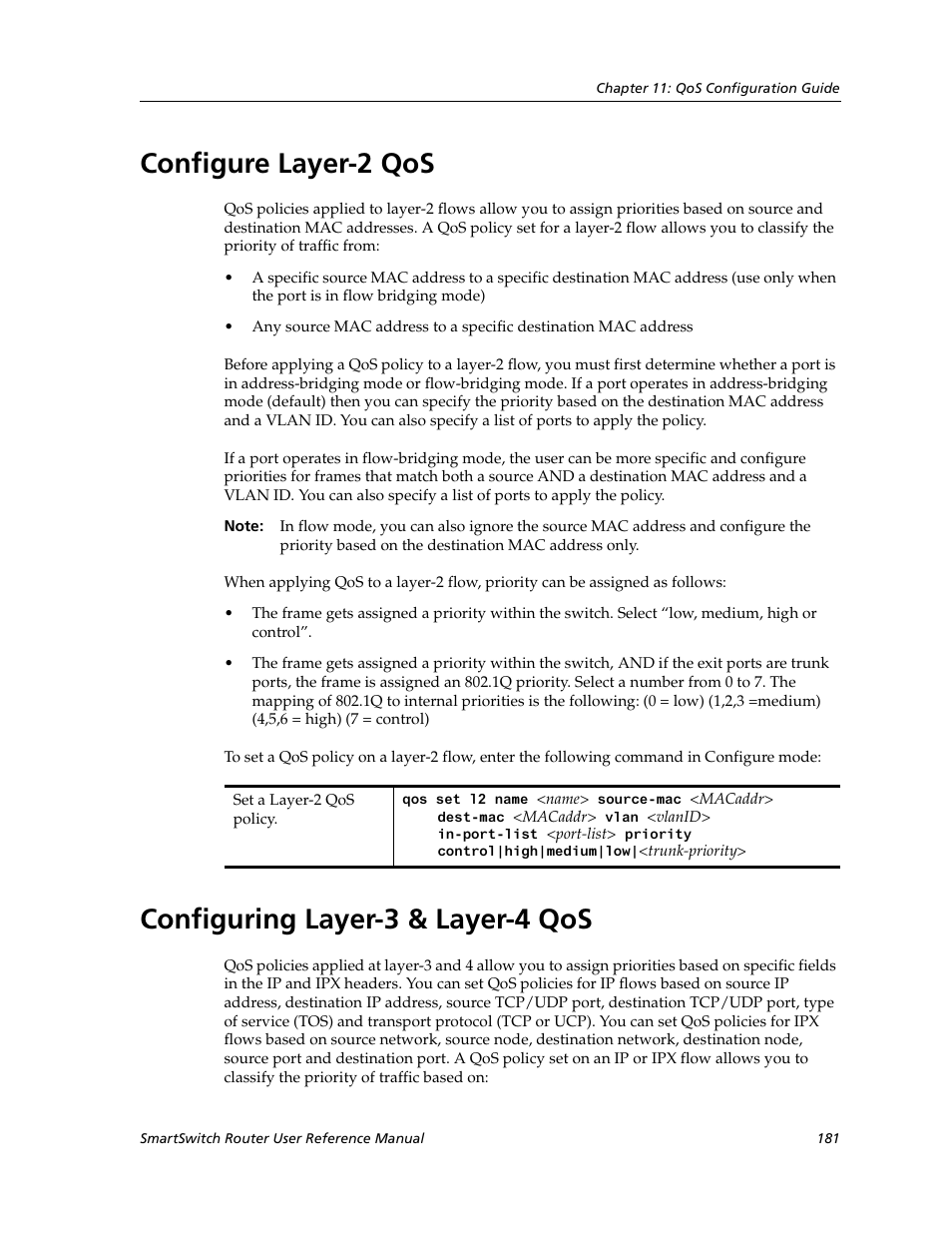 Configure layer-2 qos, Configuring layer-3 & layer-4 qos | Cabletron Systems SmartSwitch Router 9032578-02 User Manual | Page 181 / 207