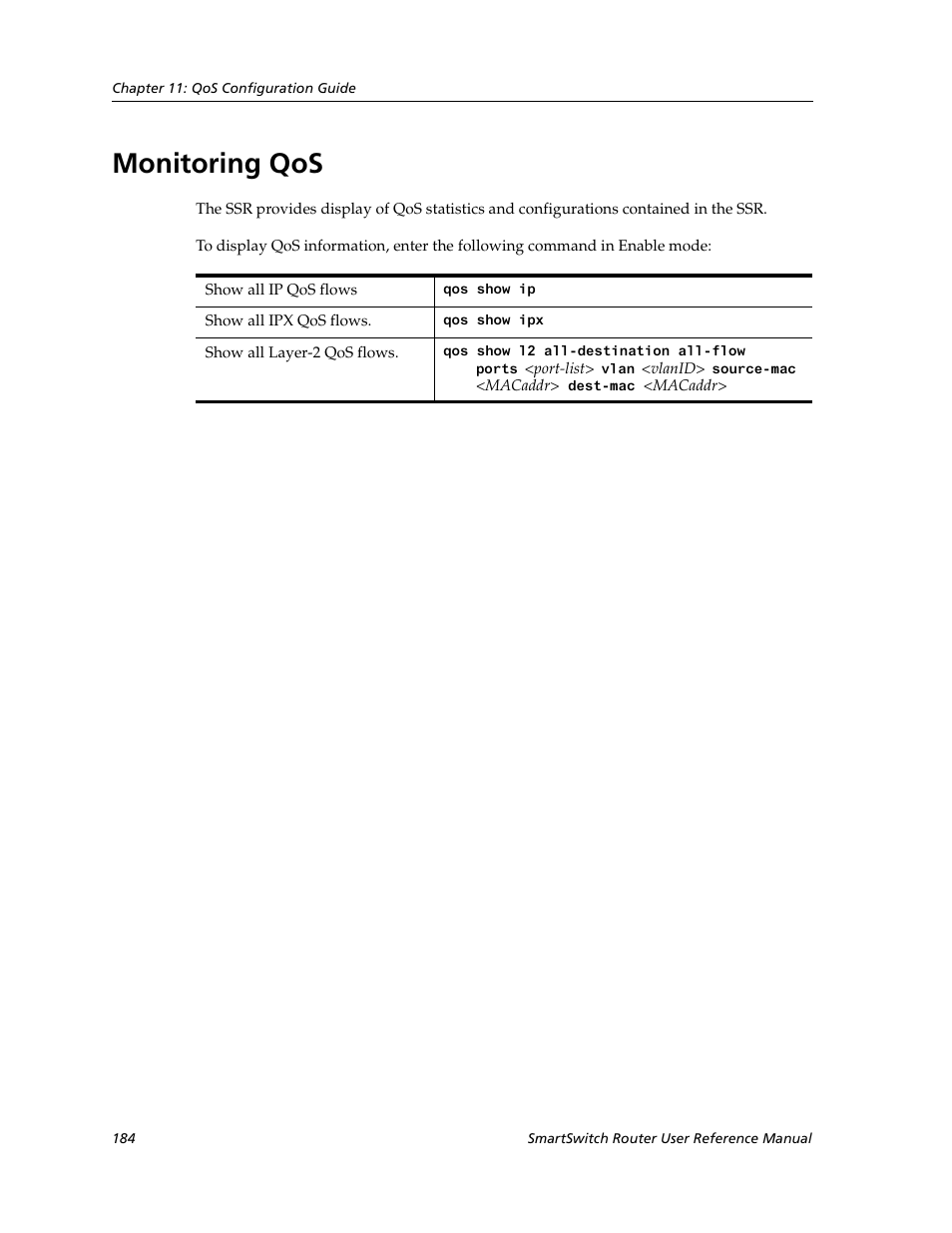 Monitoring qos | Cabletron Systems SmartSwitch Router 9032578-02 User Manual | Page 184 / 207
