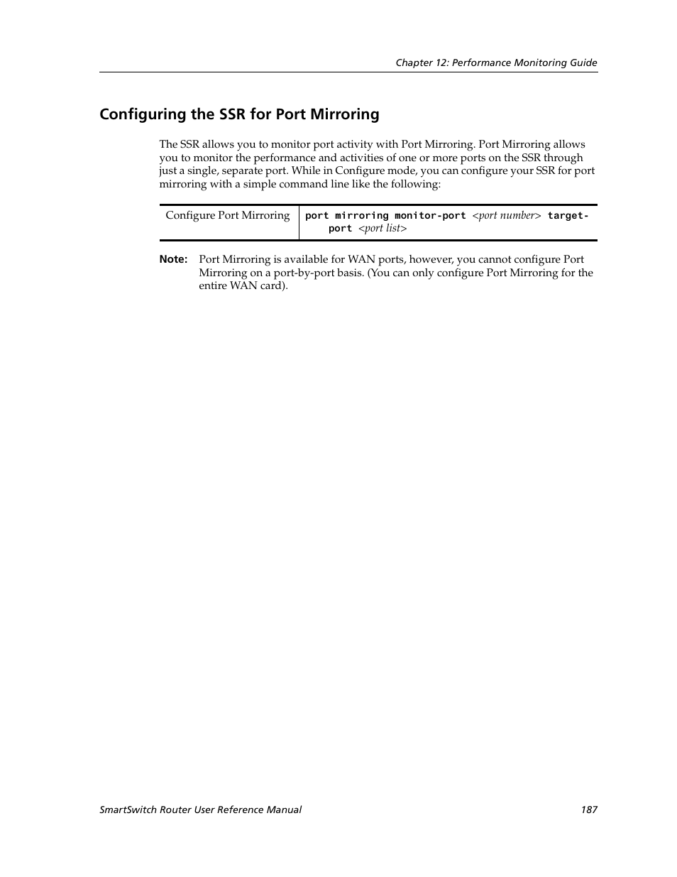 Configuring the ssr for port mirroring | Cabletron Systems SmartSwitch Router 9032578-02 User Manual | Page 187 / 207