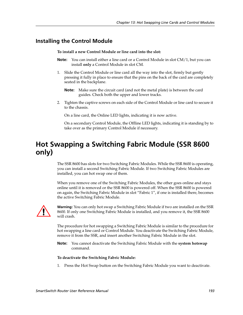 Installing the control module | Cabletron Systems SmartSwitch Router 9032578-02 User Manual | Page 193 / 207