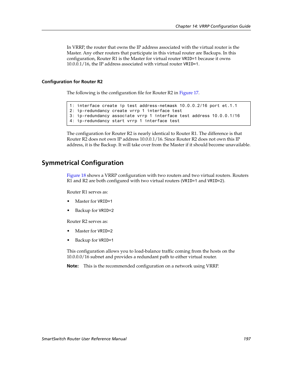 Configuration for router r2, Symmetrical configuration | Cabletron Systems SmartSwitch Router 9032578-02 User Manual | Page 197 / 207