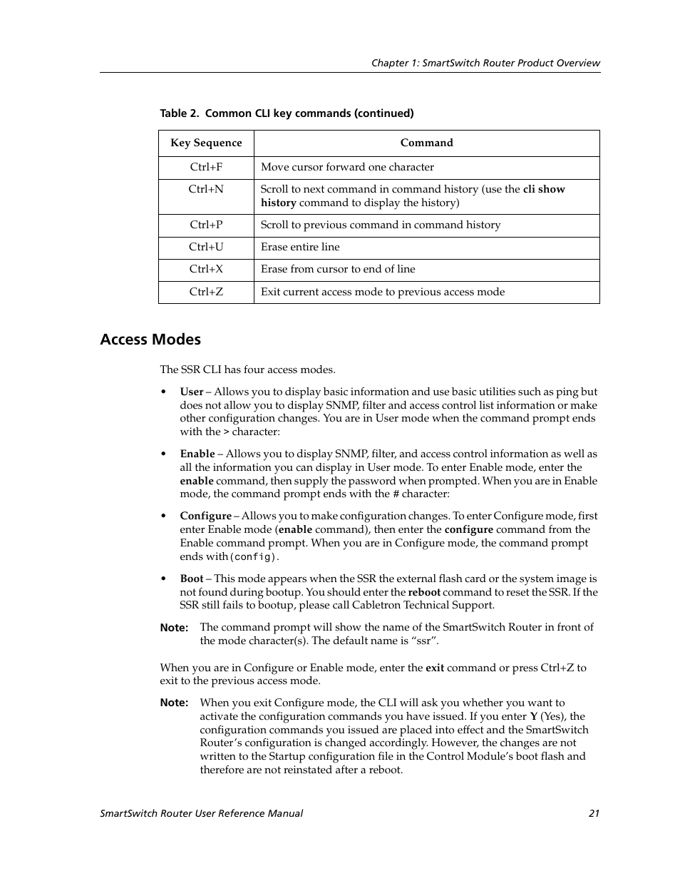 Access modes | Cabletron Systems SmartSwitch Router 9032578-02 User Manual | Page 21 / 207