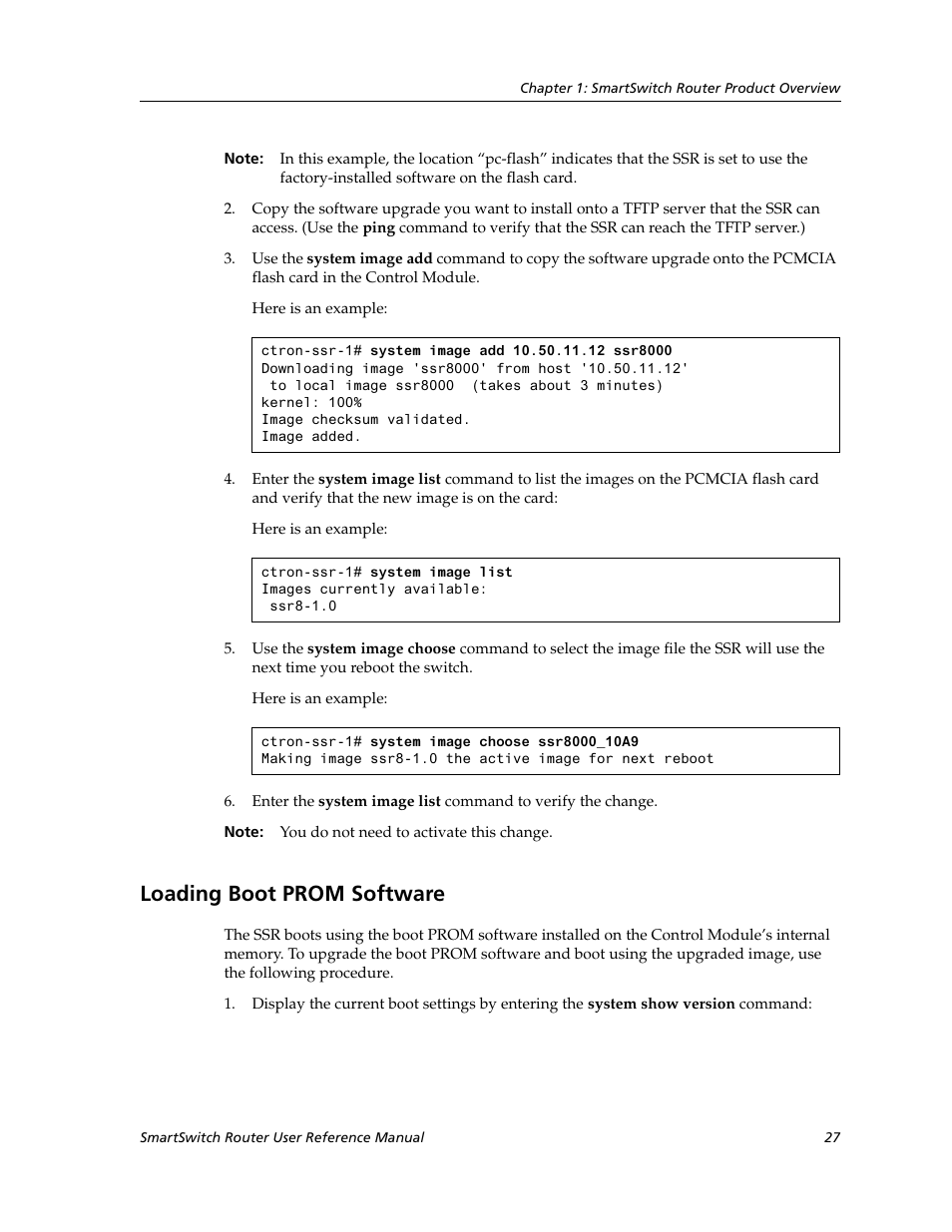 Loading boot prom software | Cabletron Systems SmartSwitch Router 9032578-02 User Manual | Page 27 / 207