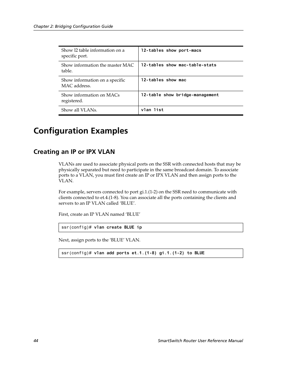 Configuration examples, Creating an ip or ipx vlan | Cabletron Systems SmartSwitch Router 9032578-02 User Manual | Page 44 / 207
