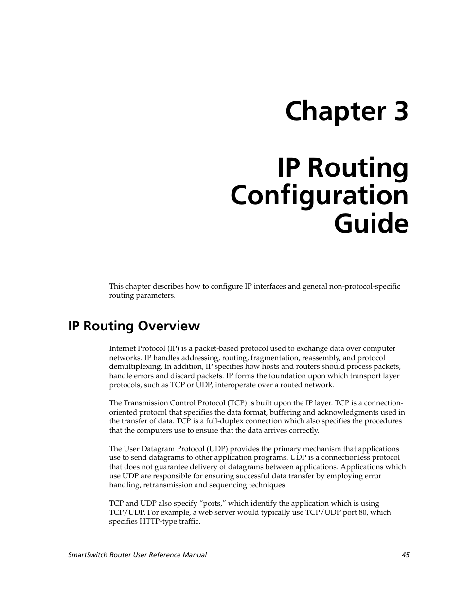 Ip routing configuration guide, Ip routing overview, Chapter 3: ip routing configuration guide | Chapter 3, Chapter 3 ip routing configuration guide | Cabletron Systems SmartSwitch Router 9032578-02 User Manual | Page 45 / 207