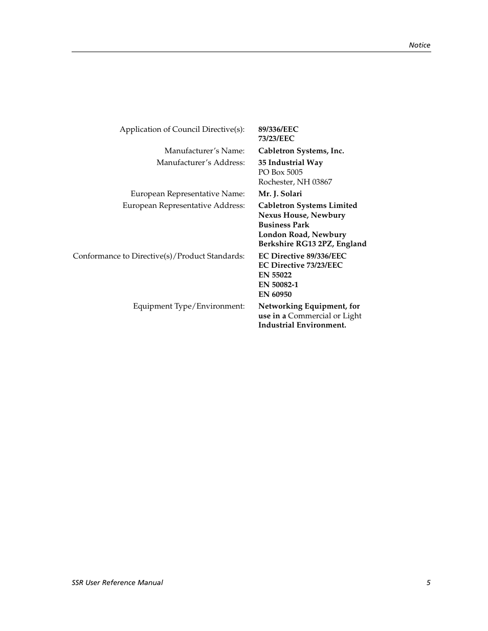 Declaration of conformity addendum | Cabletron Systems SmartSwitch Router 9032578-02 User Manual | Page 5 / 207