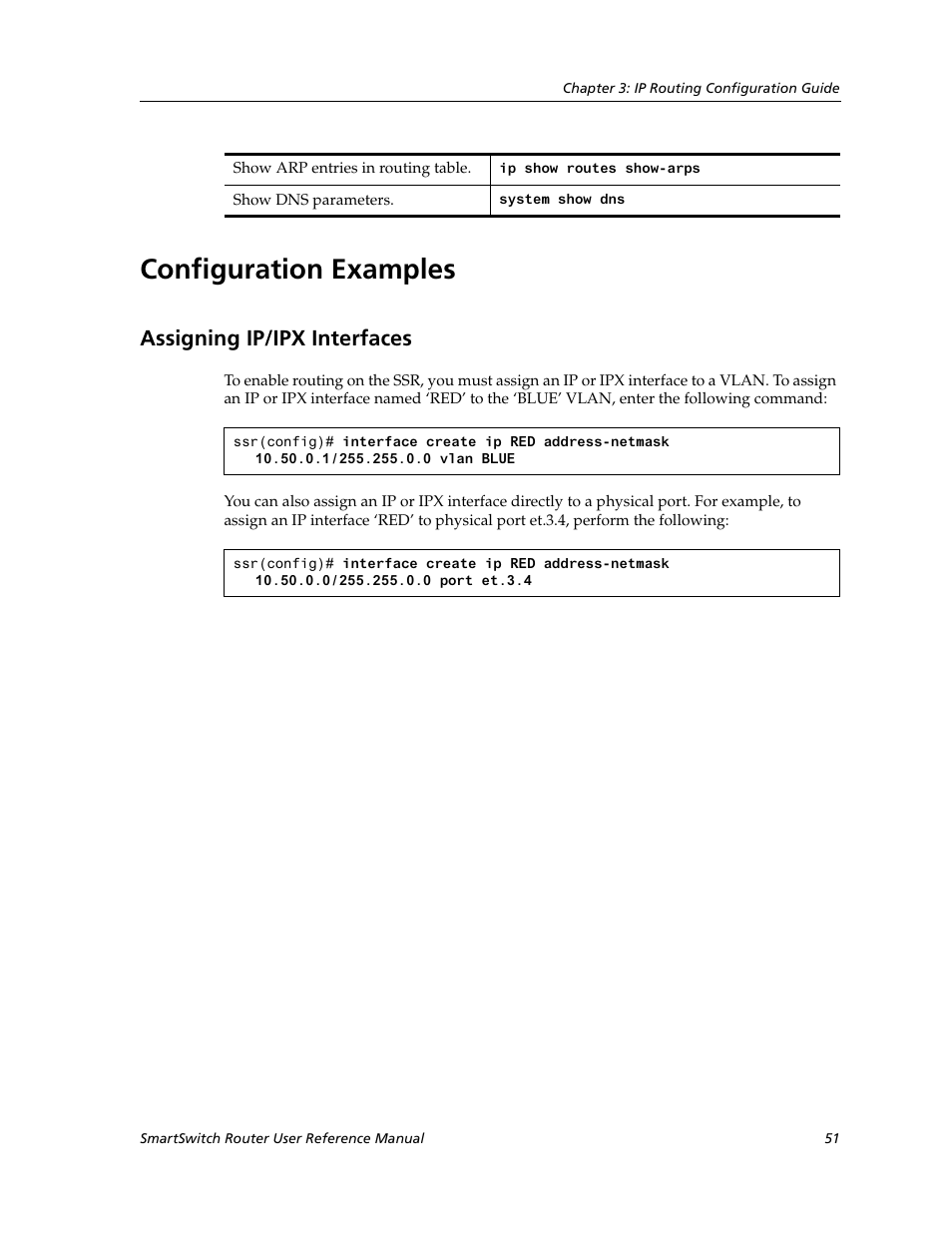 Configuration examples, Assigning ip/ipx interfaces, Community attribute example | Cabletron Systems SmartSwitch Router 9032578-02 User Manual | Page 51 / 207
