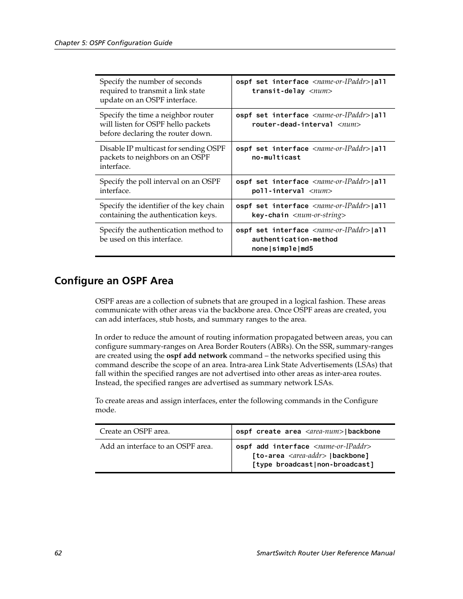 Configure an ospf area | Cabletron Systems SmartSwitch Router 9032578-02 User Manual | Page 62 / 207