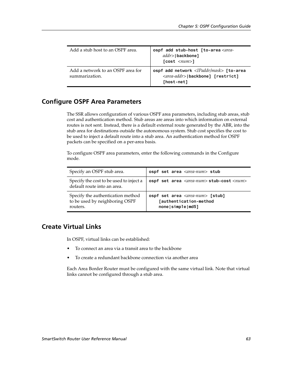 Configure ospf area parameters, Create virtual links | Cabletron Systems SmartSwitch Router 9032578-02 User Manual | Page 63 / 207