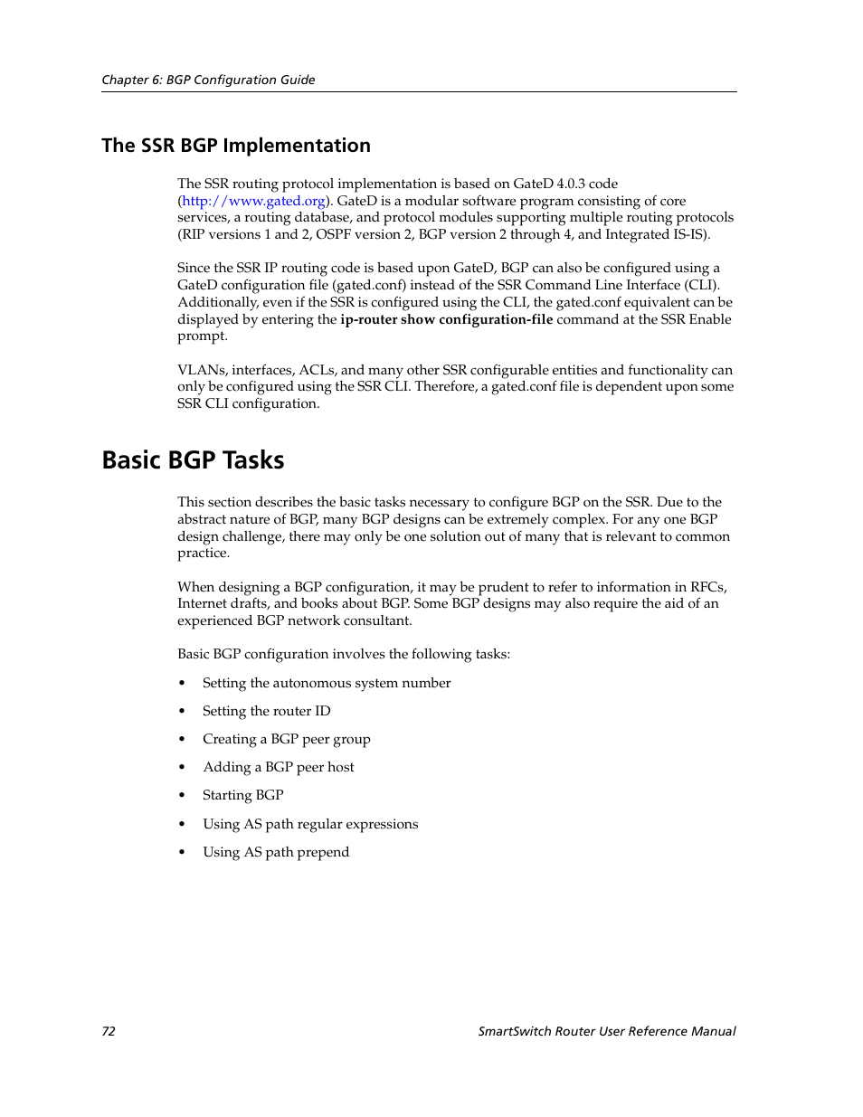 The ssr bgp implementation, Basic bgp tasks | Cabletron Systems SmartSwitch Router 9032578-02 User Manual | Page 72 / 207