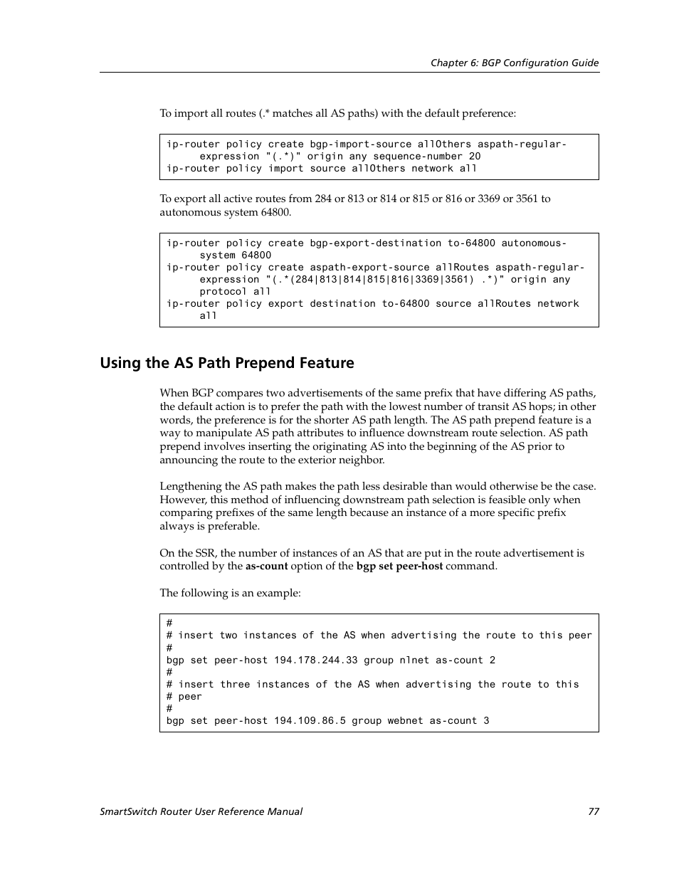 Using the as path prepend feature | Cabletron Systems SmartSwitch Router 9032578-02 User Manual | Page 77 / 207