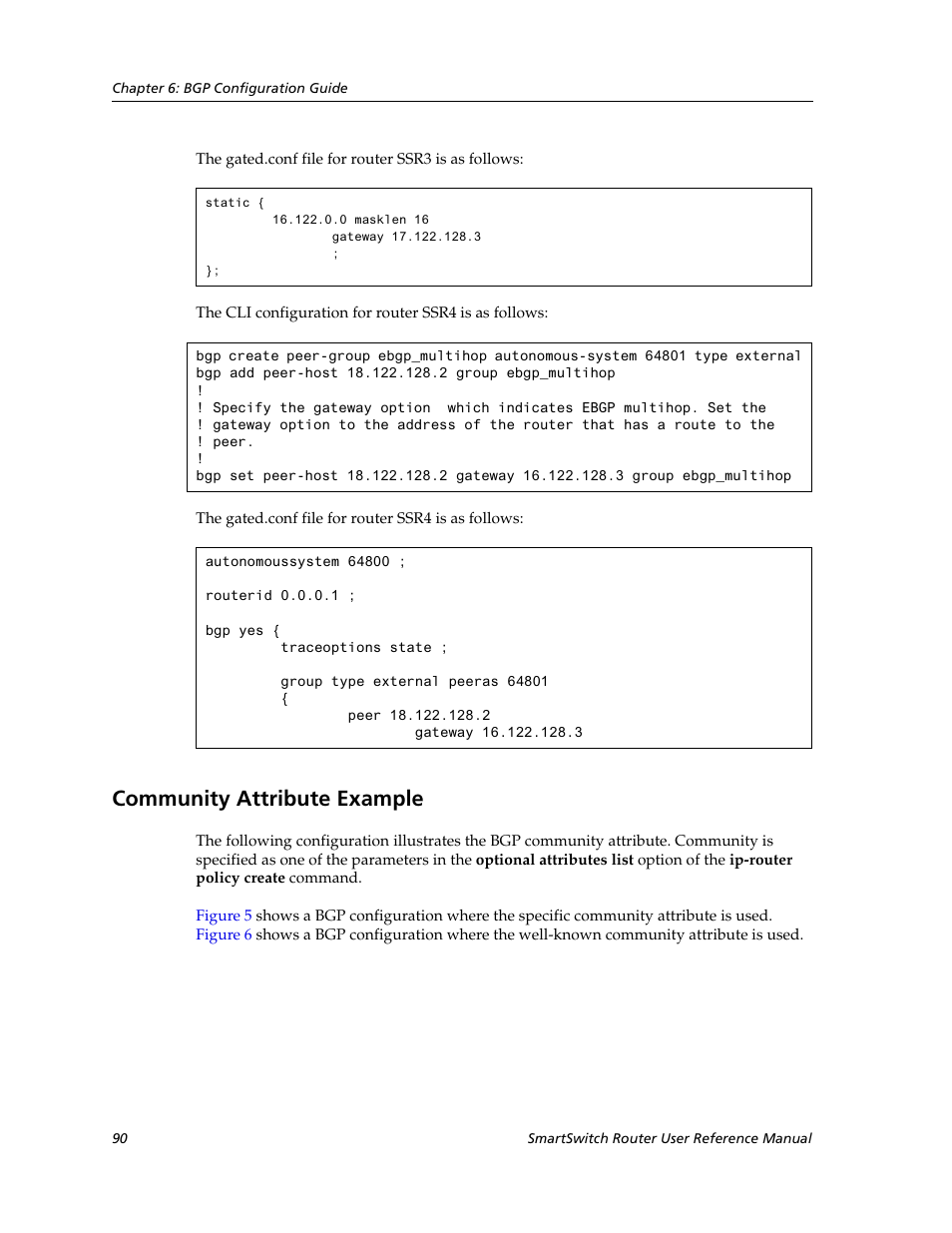 Community attribute example, Creating an aggregate route | Cabletron Systems SmartSwitch Router 9032578-02 User Manual | Page 90 / 207