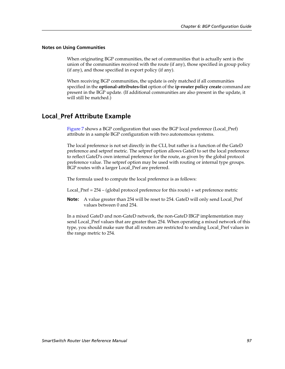 Notes on using communities, Local_pref attribute example | Cabletron Systems SmartSwitch Router 9032578-02 User Manual | Page 97 / 207