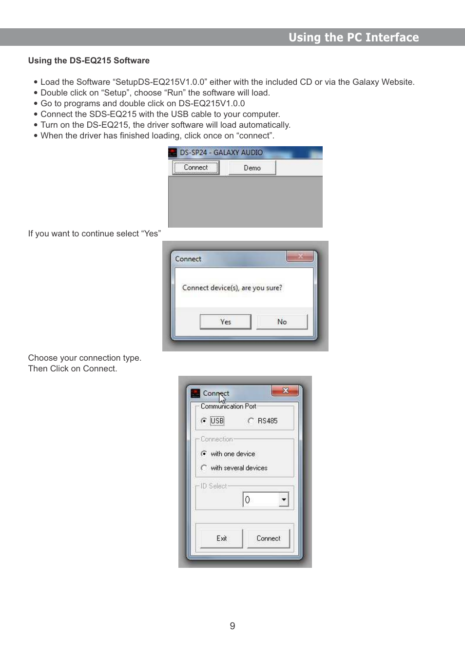 Using the pc interface | Galaxy Audio DS-EQ215 User Manual | Page 11 / 20