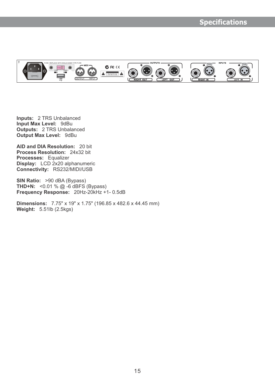 Specifications | Galaxy Audio DS-EQ215 User Manual | Page 17 / 20