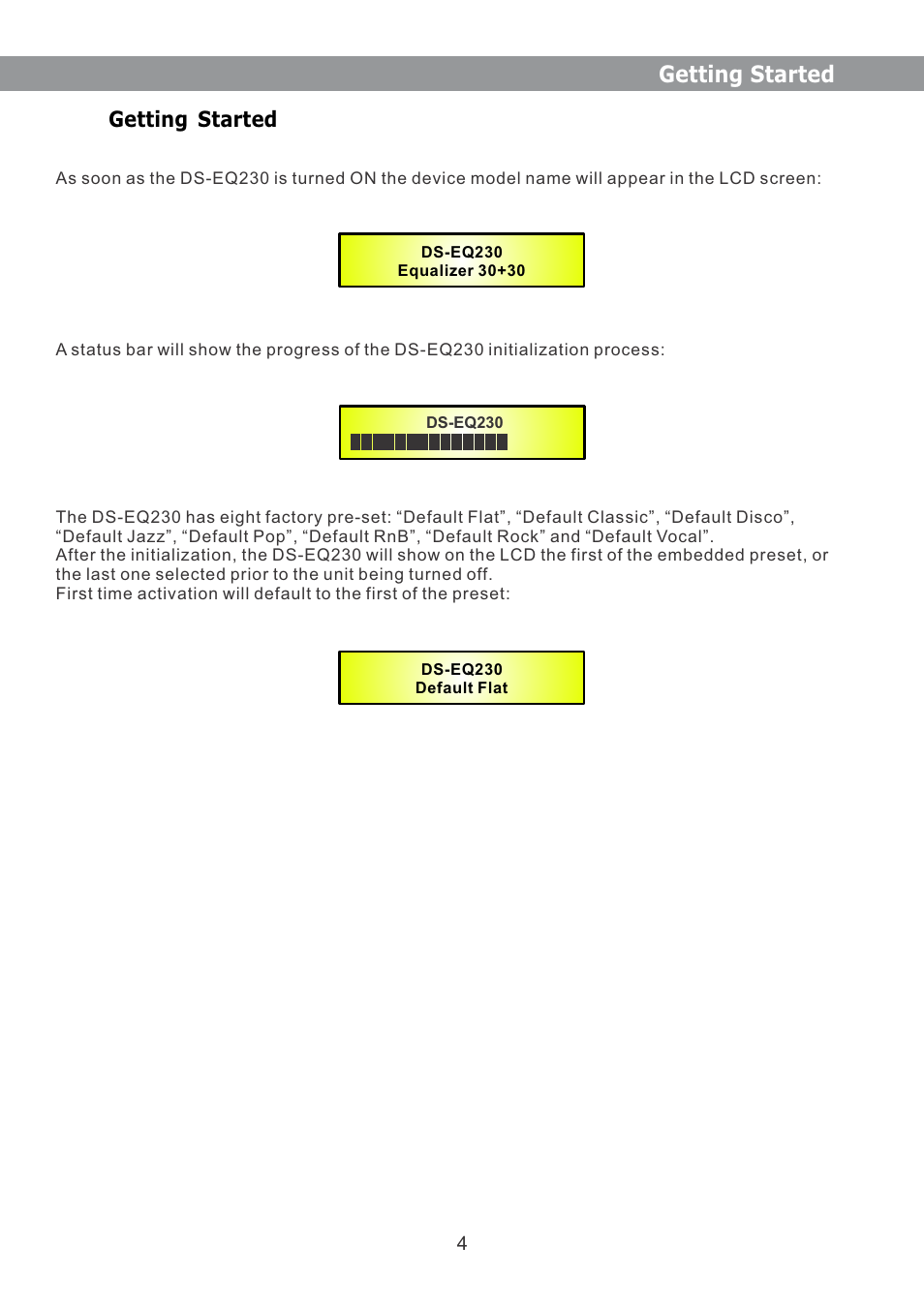 Getting started | Galaxy Audio DS-EQ230 User Manual | Page 5 / 40