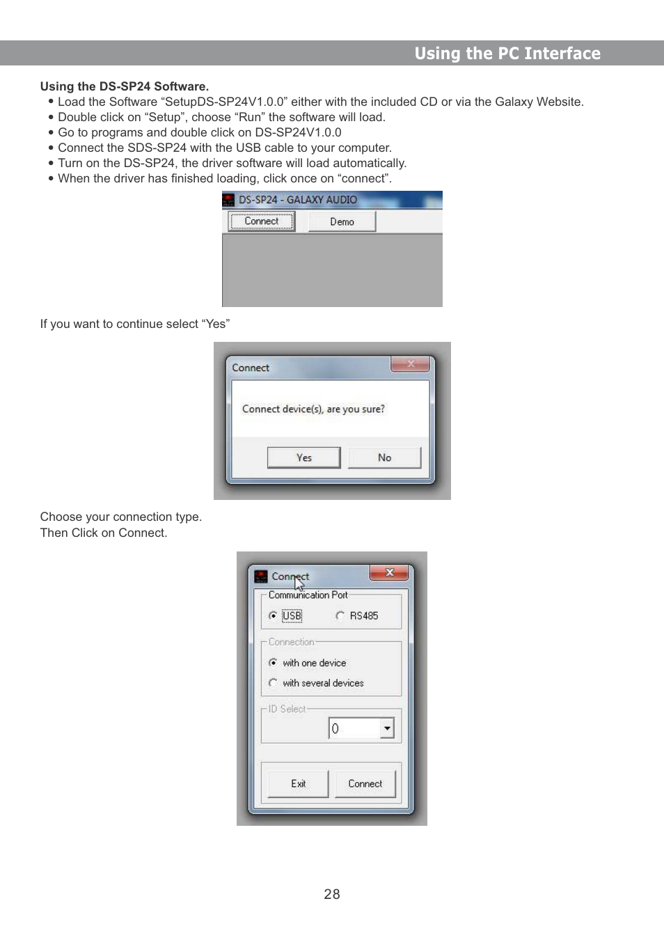 Using the pc interface | Galaxy Audio DS-SP24 User Manual | Page 29 / 40
