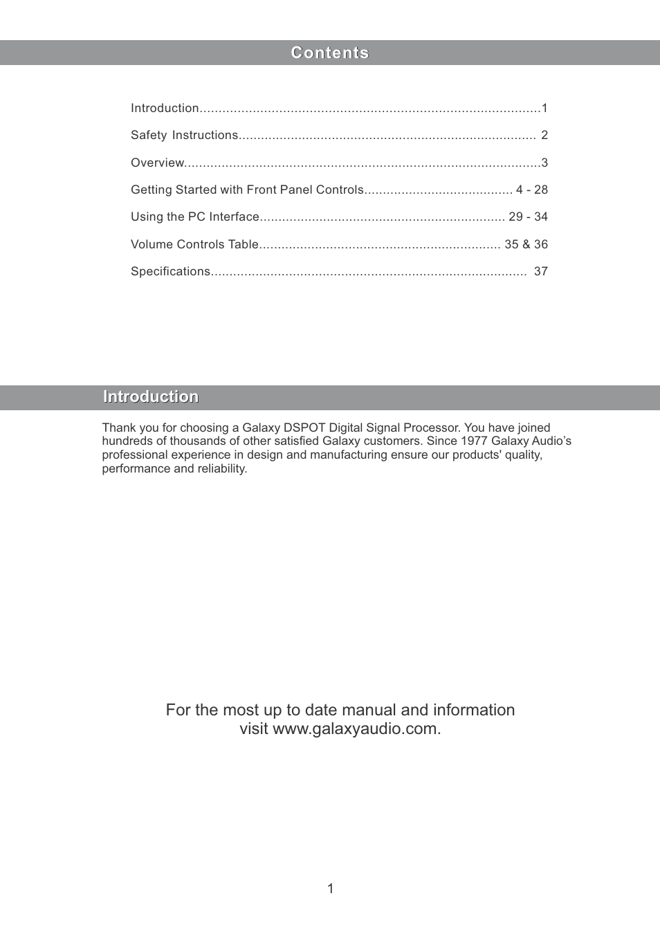 Galaxy Audio DS-SP36 User Manual | Page 2 / 40