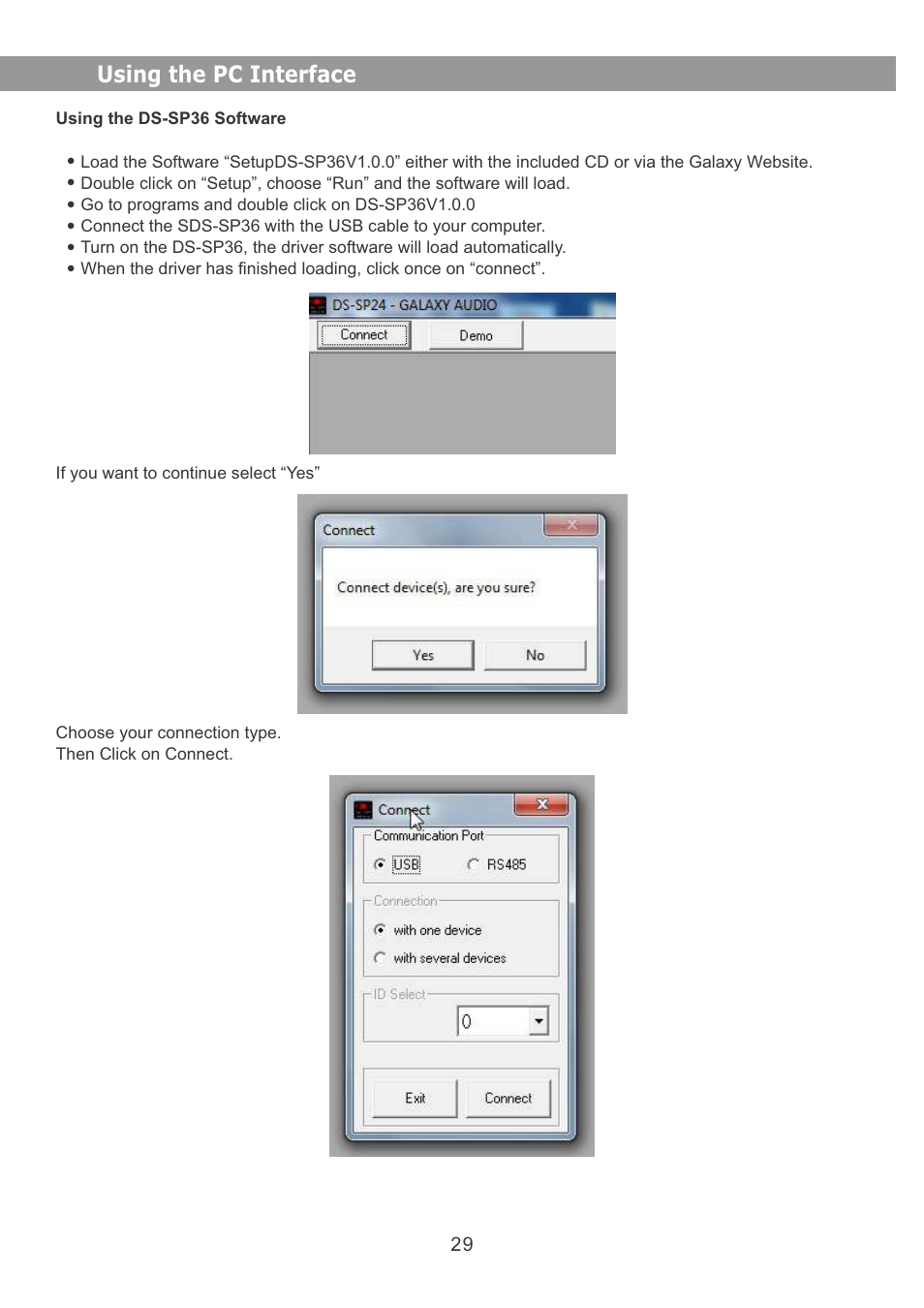 Using the pc interface | Galaxy Audio DS-SP36 User Manual | Page 30 / 40