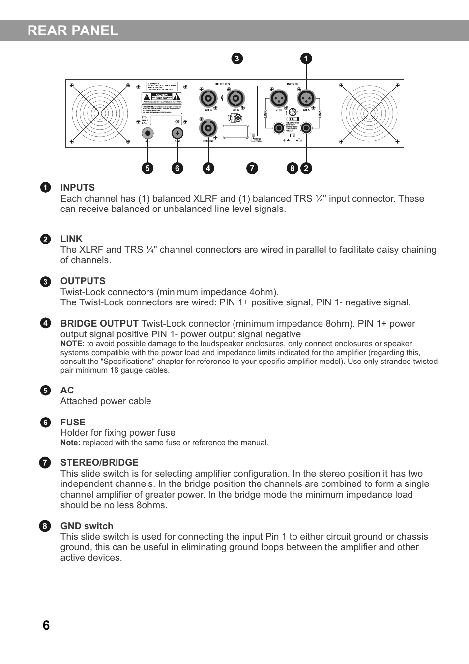 Rear panel | Galaxy Audio G-1200 User Manual | Page 10 / 16