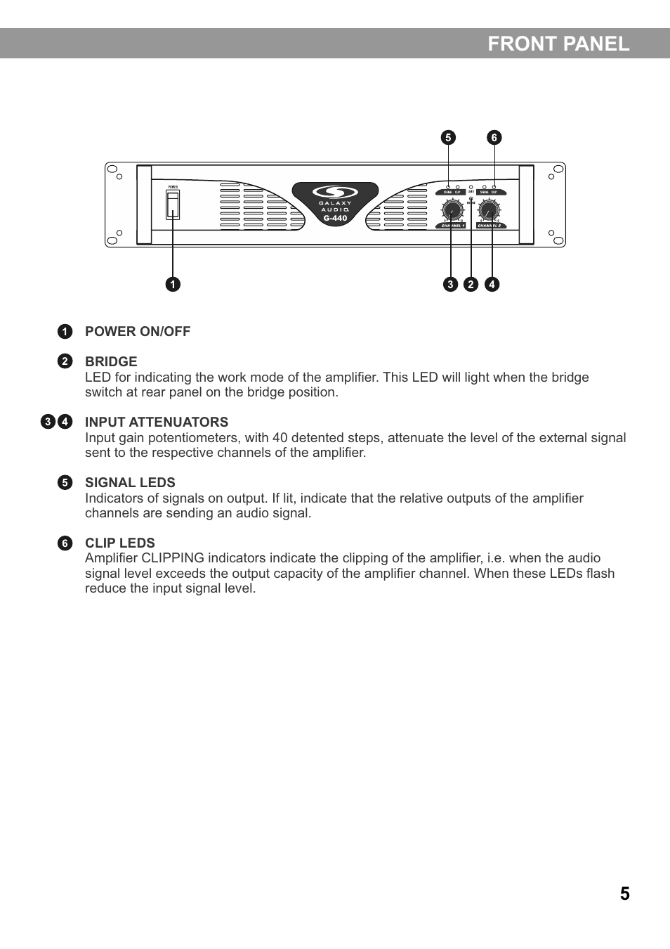 Front panel | Galaxy Audio G-1200 User Manual | Page 9 / 16