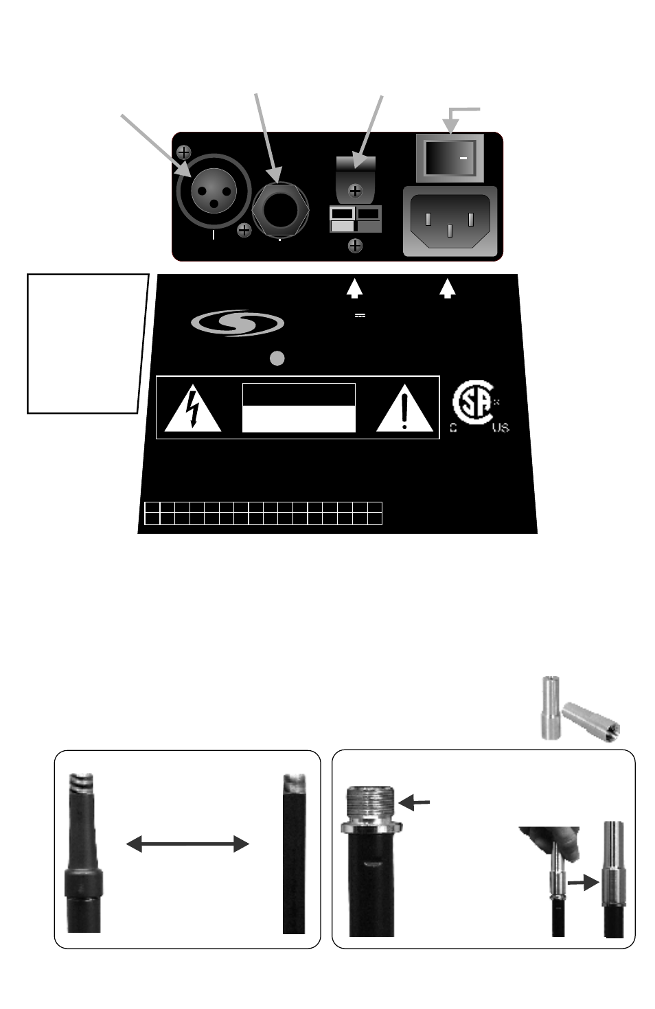 Stand mounting, Micro sp t pa-dc o, Page 12 | Needed sa, Mspa-dc label shown mspa label excludes dc input, Akg™ beyer™ sennheiser™ ultimate™ no sa, Needed, Stands that don’t need sa-1’s atlas™ shure | Galaxy Audio POWERED MICRO SPOT User Manual | Page 13 / 24