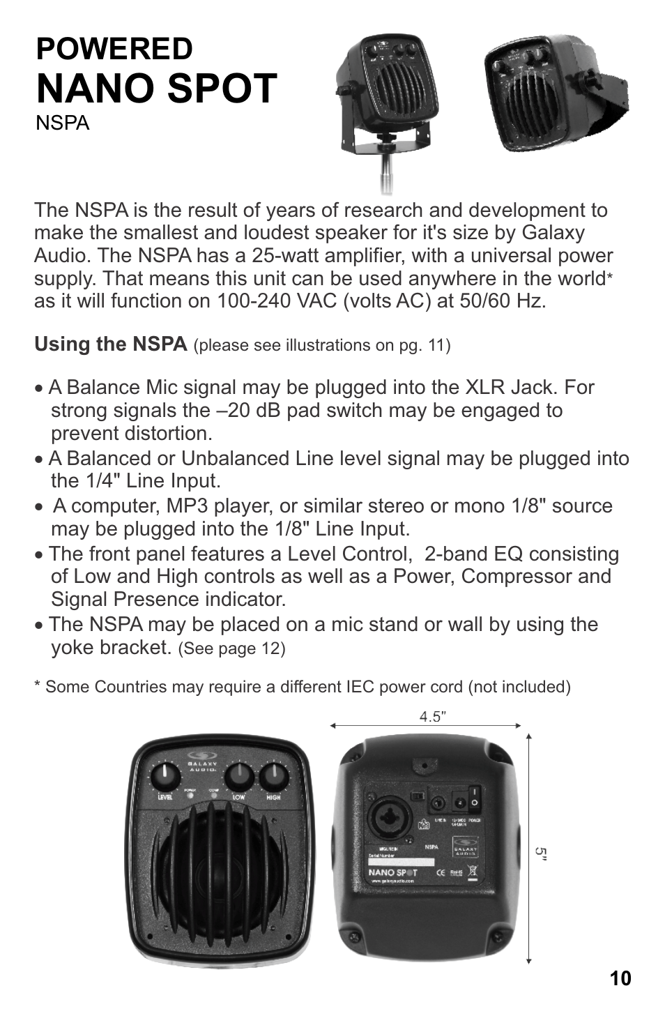 Nano spot, Powered | Galaxy Audio MSPA5 User Manual | Page 13 / 24